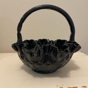 Fenton Black Thumbprint Basket Ruffled Rim 7.5